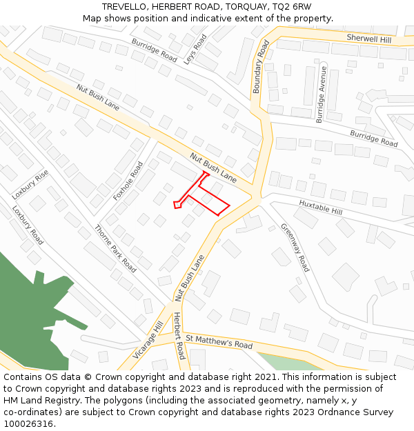 TREVELLO, HERBERT ROAD, TORQUAY, TQ2 6RW: Location map and indicative extent of plot