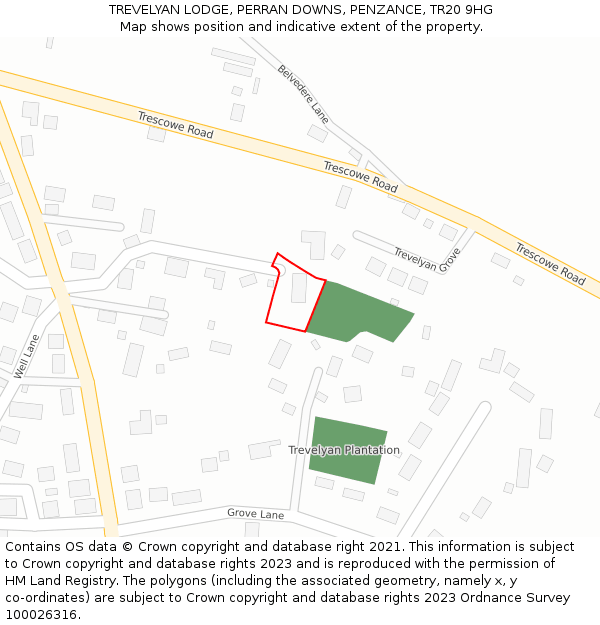TREVELYAN LODGE, PERRAN DOWNS, PENZANCE, TR20 9HG: Location map and indicative extent of plot