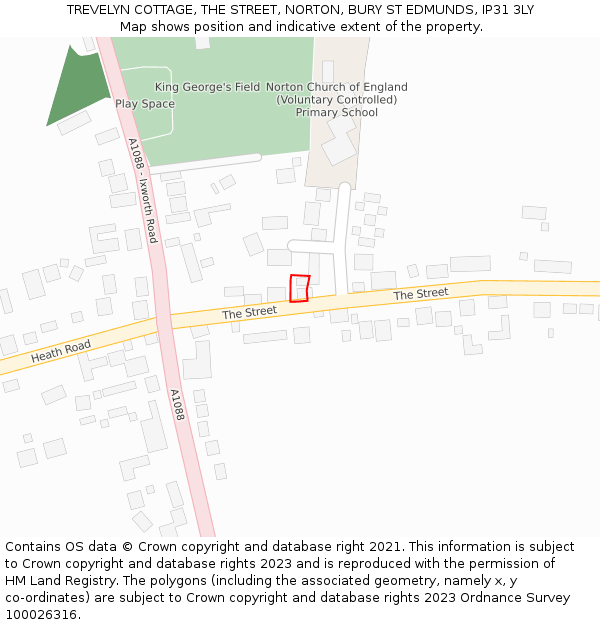 TREVELYN COTTAGE, THE STREET, NORTON, BURY ST EDMUNDS, IP31 3LY: Location map and indicative extent of plot