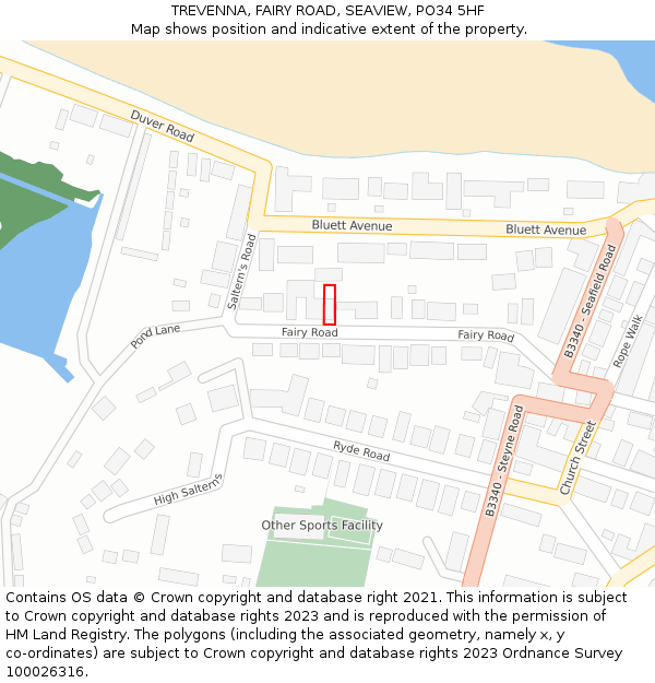 TREVENNA, FAIRY ROAD, SEAVIEW, PO34 5HF: Location map and indicative extent of plot