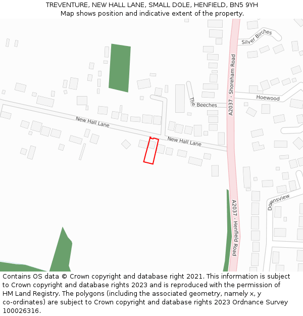 TREVENTURE, NEW HALL LANE, SMALL DOLE, HENFIELD, BN5 9YH: Location map and indicative extent of plot