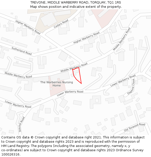 TREVONE, MIDDLE WARBERRY ROAD, TORQUAY, TQ1 1RS: Location map and indicative extent of plot