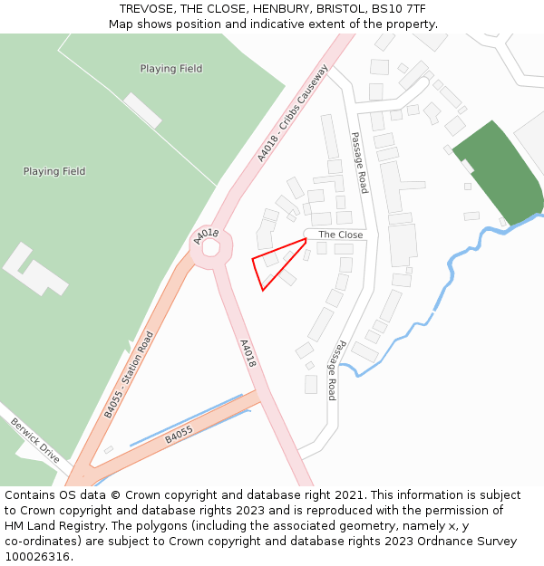TREVOSE, THE CLOSE, HENBURY, BRISTOL, BS10 7TF: Location map and indicative extent of plot