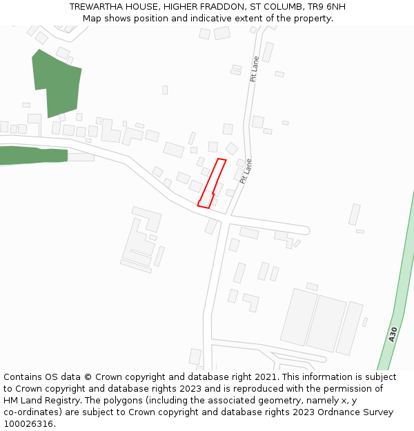 TREWARTHA HOUSE, HIGHER FRADDON, ST COLUMB, TR9 6NH: Location map and indicative extent of plot