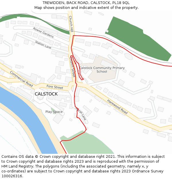 TREWIDDEN, BACK ROAD, CALSTOCK, PL18 9QL: Location map and indicative extent of plot