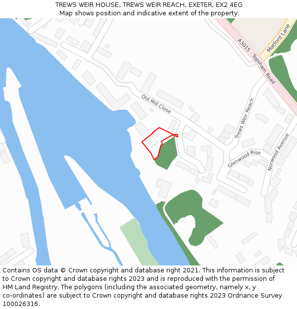 TREWS WEIR HOUSE, TREWS WEIR REACH, EXETER, EX2 4EG: Location map and indicative extent of plot