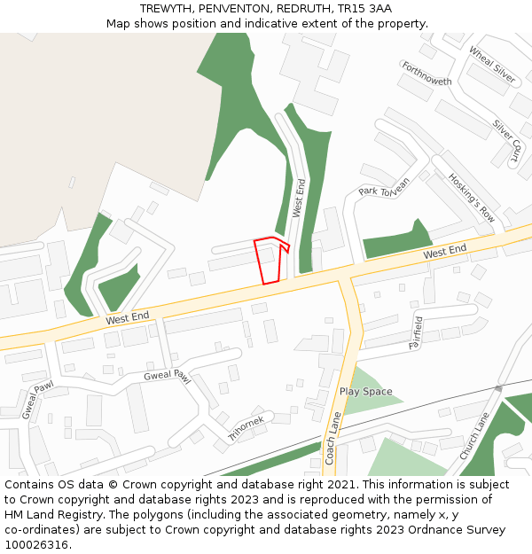TREWYTH, PENVENTON, REDRUTH, TR15 3AA: Location map and indicative extent of plot