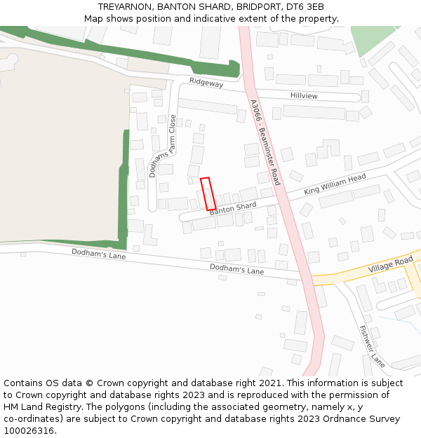 TREYARNON, BANTON SHARD, BRIDPORT, DT6 3EB: Location map and indicative extent of plot