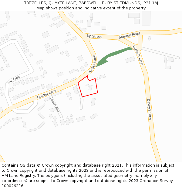 TREZELLES, QUAKER LANE, BARDWELL, BURY ST EDMUNDS, IP31 1AJ: Location map and indicative extent of plot