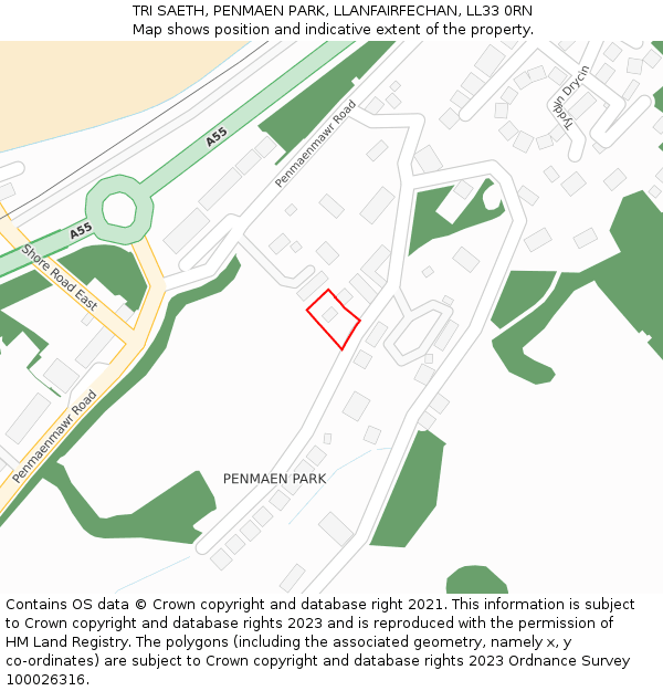 TRI SAETH, PENMAEN PARK, LLANFAIRFECHAN, LL33 0RN: Location map and indicative extent of plot