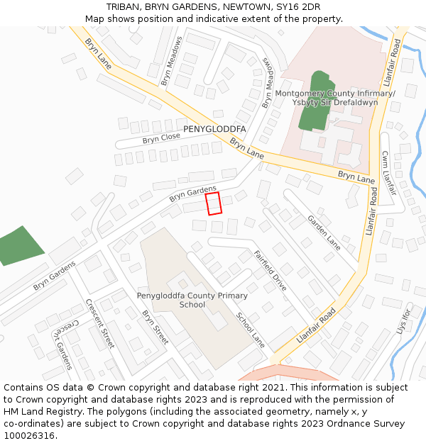 TRIBAN, BRYN GARDENS, NEWTOWN, SY16 2DR: Location map and indicative extent of plot