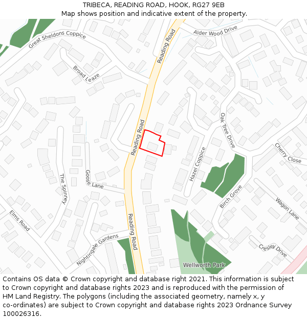 TRIBECA, READING ROAD, HOOK, RG27 9EB: Location map and indicative extent of plot