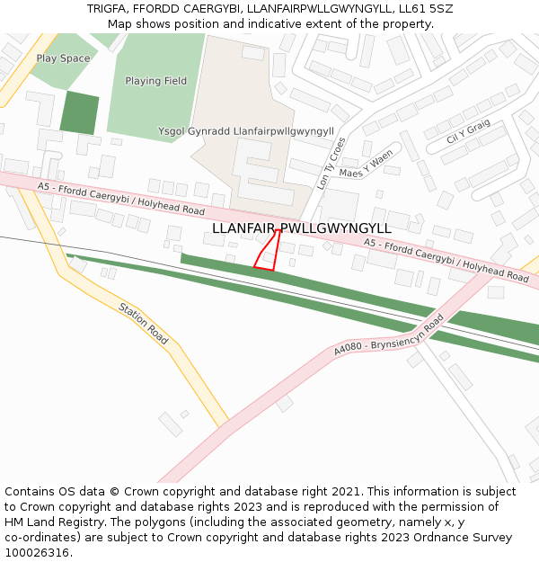 TRIGFA, FFORDD CAERGYBI, LLANFAIRPWLLGWYNGYLL, LL61 5SZ: Location map and indicative extent of plot