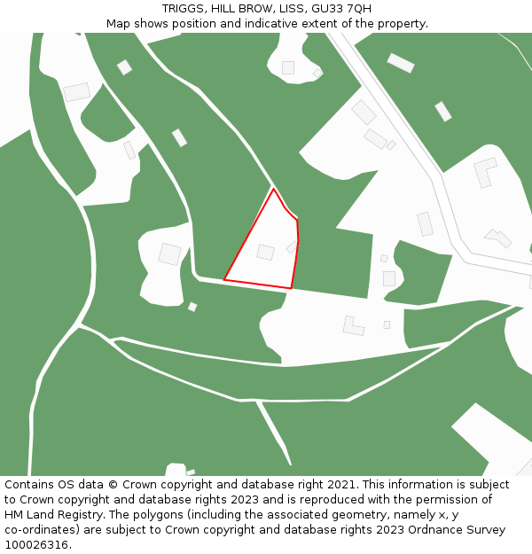 TRIGGS, HILL BROW, LISS, GU33 7QH: Location map and indicative extent of plot