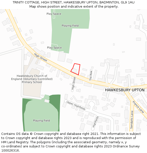 TRINITY COTTAGE, HIGH STREET, HAWKESBURY UPTON, BADMINTON, GL9 1AU: Location map and indicative extent of plot