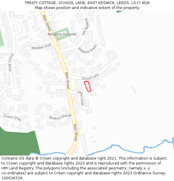 TRINITY COTTAGE, SCHOOL LANE, EAST KESWICK, LEEDS, LS17 9DA: Location map and indicative extent of plot