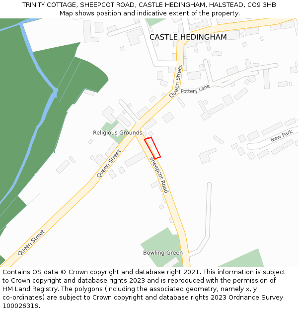 TRINITY COTTAGE, SHEEPCOT ROAD, CASTLE HEDINGHAM, HALSTEAD, CO9 3HB: Location map and indicative extent of plot