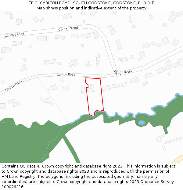 TRIO, CARLTON ROAD, SOUTH GODSTONE, GODSTONE, RH9 8LE: Location map and indicative extent of plot