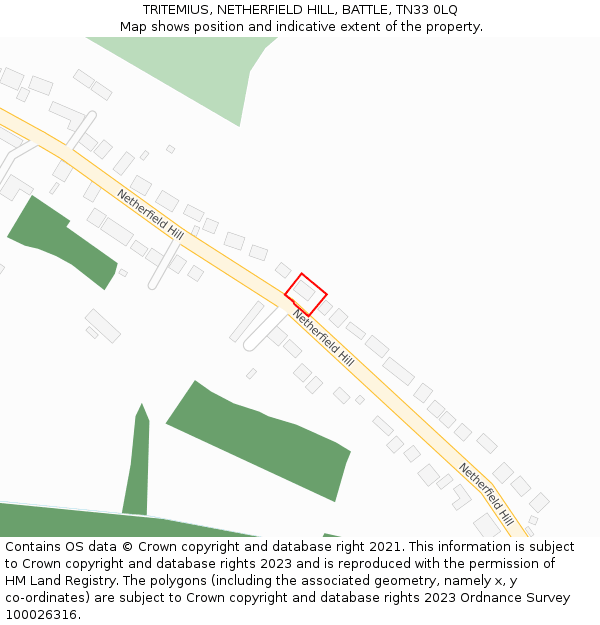 TRITEMIUS, NETHERFIELD HILL, BATTLE, TN33 0LQ: Location map and indicative extent of plot