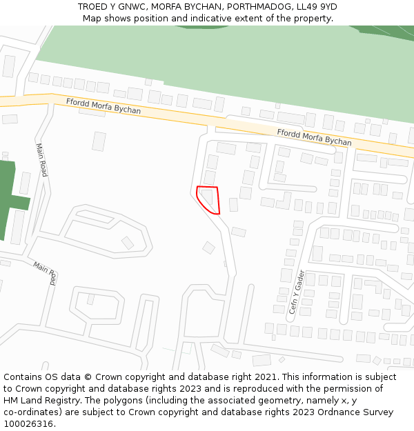 TROED Y GNWC, MORFA BYCHAN, PORTHMADOG, LL49 9YD: Location map and indicative extent of plot