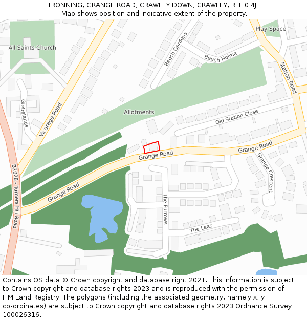 TRONNING, GRANGE ROAD, CRAWLEY DOWN, CRAWLEY, RH10 4JT: Location map and indicative extent of plot