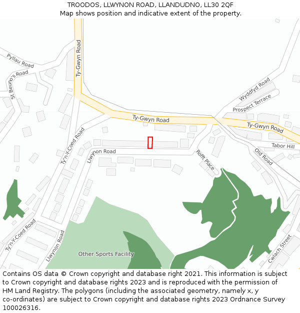 TROODOS, LLWYNON ROAD, LLANDUDNO, LL30 2QF: Location map and indicative extent of plot