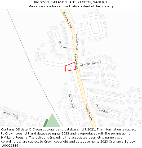 TROODOS, RYELANDS LANE, KILGETTY, SA68 0UU: Location map and indicative extent of plot