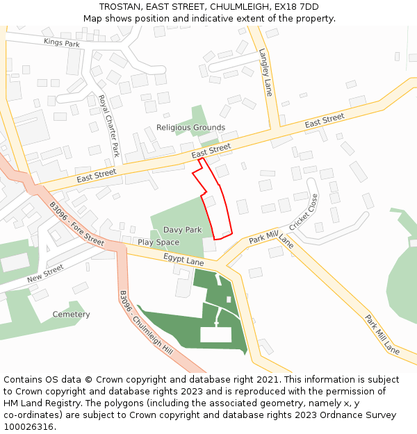 TROSTAN, EAST STREET, CHULMLEIGH, EX18 7DD: Location map and indicative extent of plot