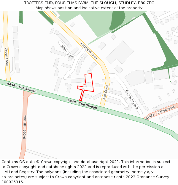 TROTTERS END, FOUR ELMS FARM, THE SLOUGH, STUDLEY, B80 7EG: Location map and indicative extent of plot