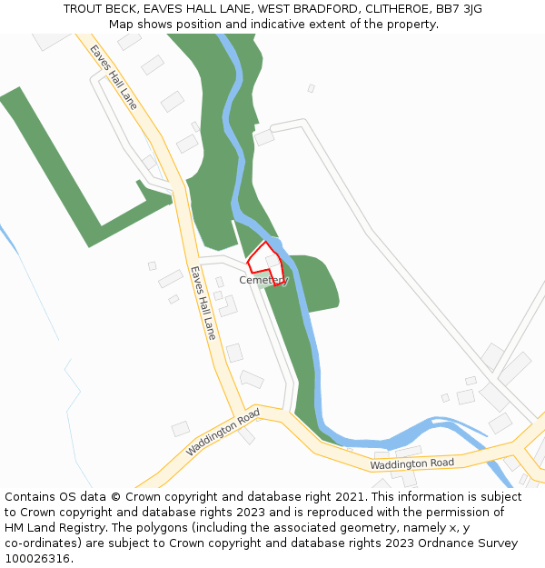 TROUT BECK, EAVES HALL LANE, WEST BRADFORD, CLITHEROE, BB7 3JG: Location map and indicative extent of plot