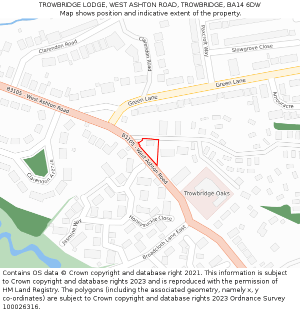 TROWBRIDGE LODGE, WEST ASHTON ROAD, TROWBRIDGE, BA14 6DW: Location map and indicative extent of plot