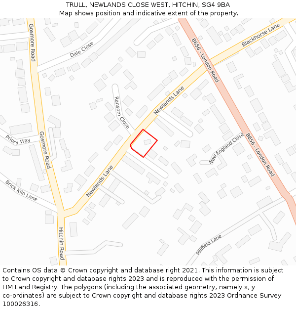 TRULL, NEWLANDS CLOSE WEST, HITCHIN, SG4 9BA: Location map and indicative extent of plot