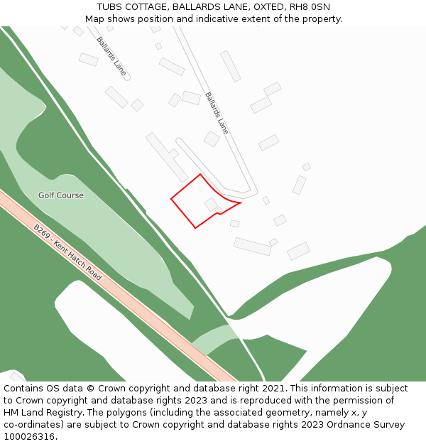 TUBS COTTAGE, BALLARDS LANE, OXTED, RH8 0SN: Location map and indicative extent of plot