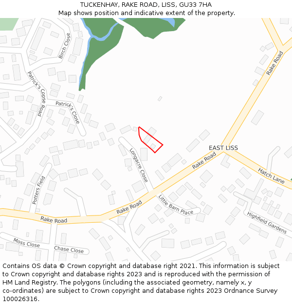 TUCKENHAY, RAKE ROAD, LISS, GU33 7HA: Location map and indicative extent of plot