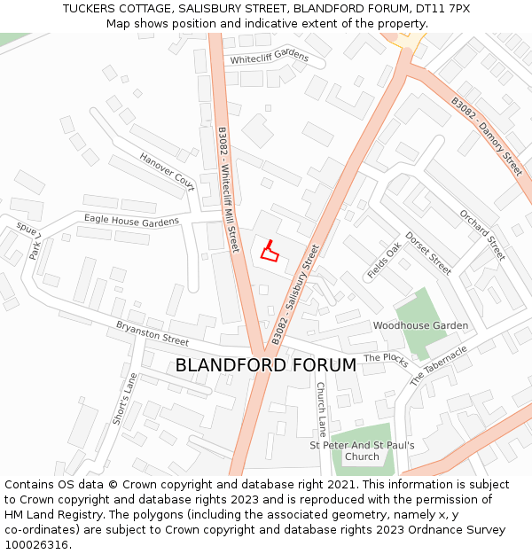 TUCKERS COTTAGE, SALISBURY STREET, BLANDFORD FORUM, DT11 7PX: Location map and indicative extent of plot