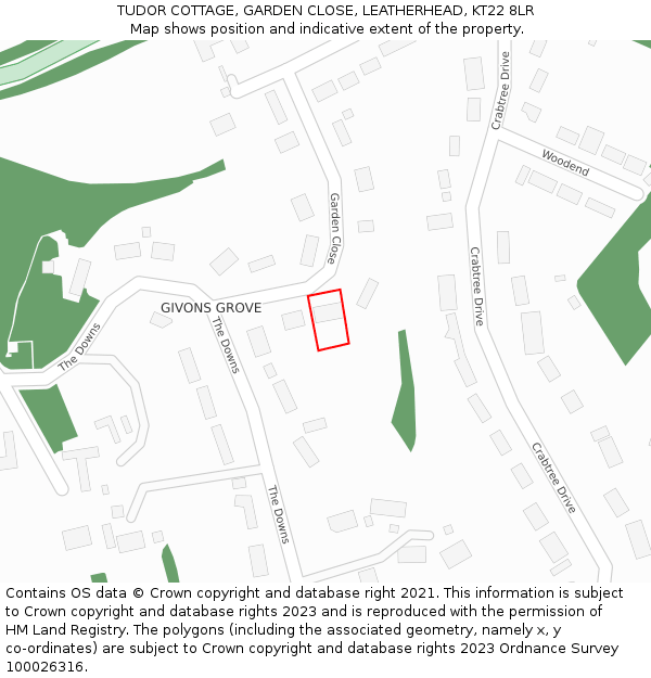 TUDOR COTTAGE, GARDEN CLOSE, LEATHERHEAD, KT22 8LR: Location map and indicative extent of plot