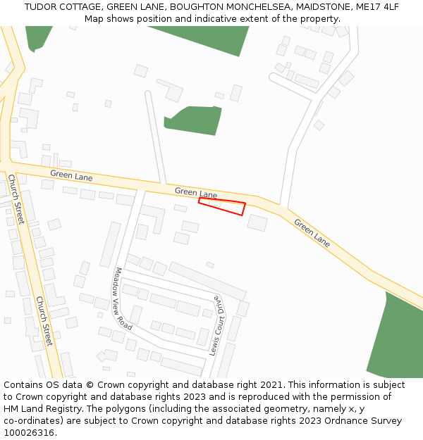 TUDOR COTTAGE, GREEN LANE, BOUGHTON MONCHELSEA, MAIDSTONE, ME17 4LF: Location map and indicative extent of plot