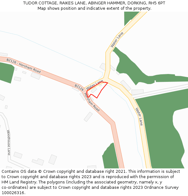 TUDOR COTTAGE, RAIKES LANE, ABINGER HAMMER, DORKING, RH5 6PT: Location map and indicative extent of plot