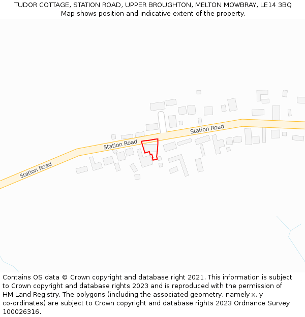 TUDOR COTTAGE, STATION ROAD, UPPER BROUGHTON, MELTON MOWBRAY, LE14 3BQ: Location map and indicative extent of plot