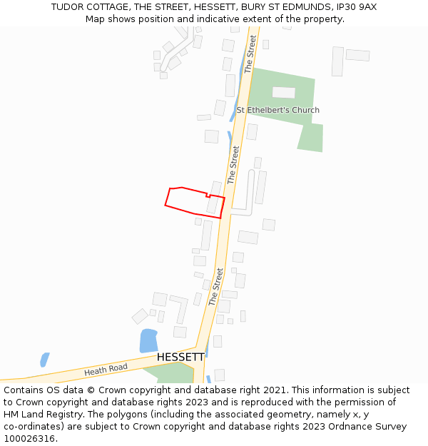 TUDOR COTTAGE, THE STREET, HESSETT, BURY ST EDMUNDS, IP30 9AX: Location map and indicative extent of plot