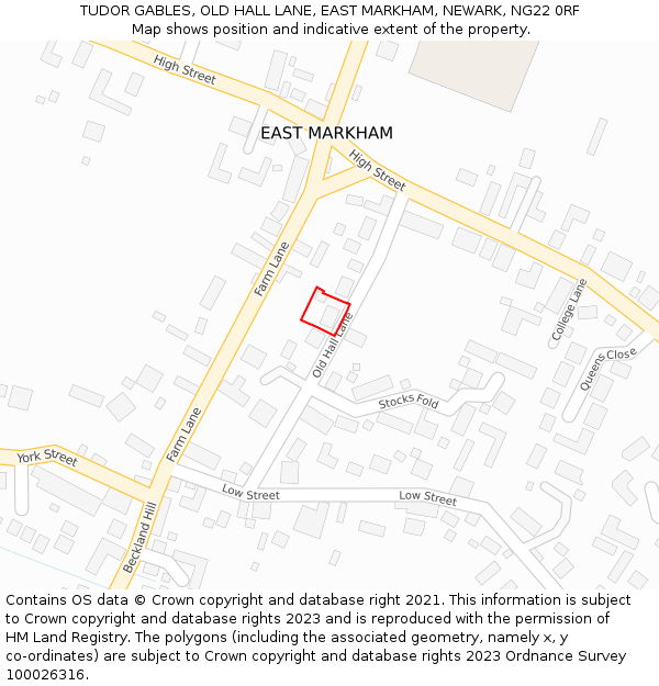 TUDOR GABLES, OLD HALL LANE, EAST MARKHAM, NEWARK, NG22 0RF: Location map and indicative extent of plot