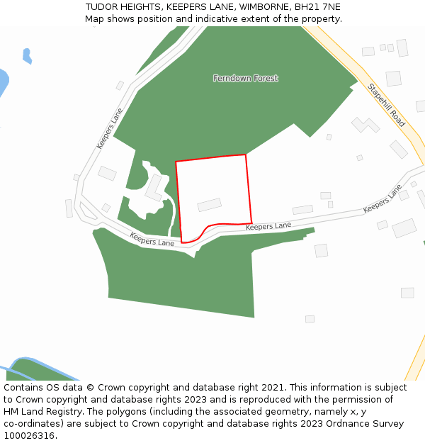 TUDOR HEIGHTS, KEEPERS LANE, WIMBORNE, BH21 7NE: Location map and indicative extent of plot