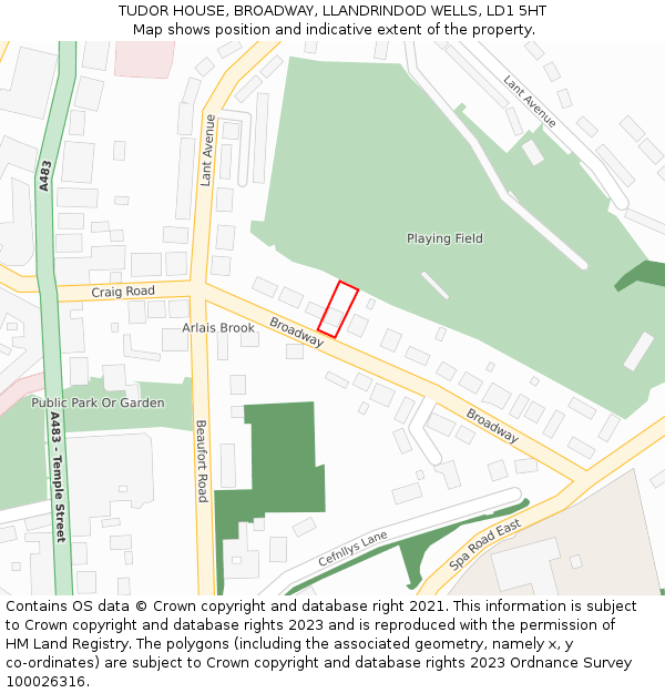 TUDOR HOUSE, BROADWAY, LLANDRINDOD WELLS, LD1 5HT: Location map and indicative extent of plot