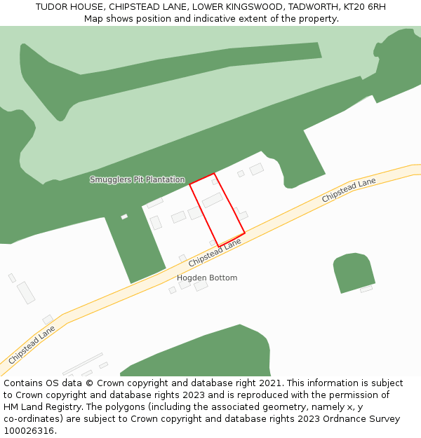TUDOR HOUSE, CHIPSTEAD LANE, LOWER KINGSWOOD, TADWORTH, KT20 6RH: Location map and indicative extent of plot