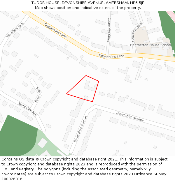 TUDOR HOUSE, DEVONSHIRE AVENUE, AMERSHAM, HP6 5JF: Location map and indicative extent of plot