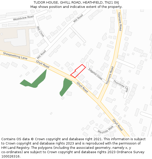 TUDOR HOUSE, GHYLL ROAD, HEATHFIELD, TN21 0XJ: Location map and indicative extent of plot