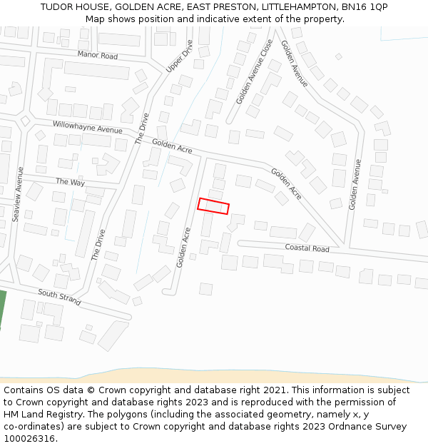 TUDOR HOUSE, GOLDEN ACRE, EAST PRESTON, LITTLEHAMPTON, BN16 1QP: Location map and indicative extent of plot