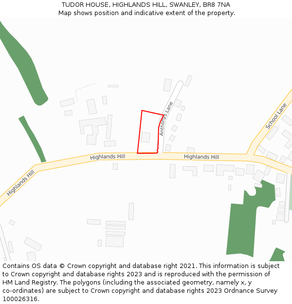 TUDOR HOUSE, HIGHLANDS HILL, SWANLEY, BR8 7NA: Location map and indicative extent of plot