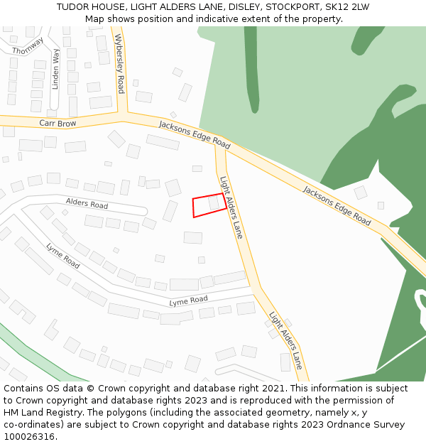 TUDOR HOUSE, LIGHT ALDERS LANE, DISLEY, STOCKPORT, SK12 2LW: Location map and indicative extent of plot