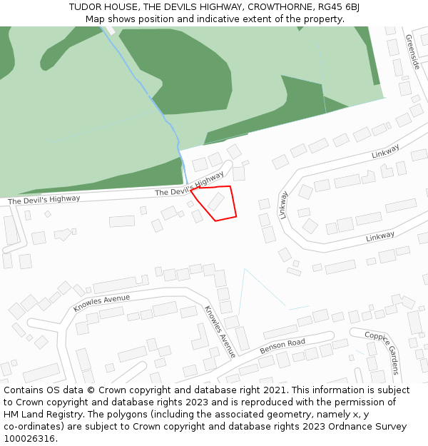 TUDOR HOUSE, THE DEVILS HIGHWAY, CROWTHORNE, RG45 6BJ: Location map and indicative extent of plot